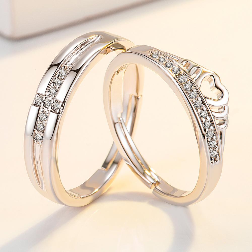 2Pcs 925 Silver Couples Ring Sets Light Polishing Simple Ring for Woman Man Classic Wedding Fine Jewelry Circle