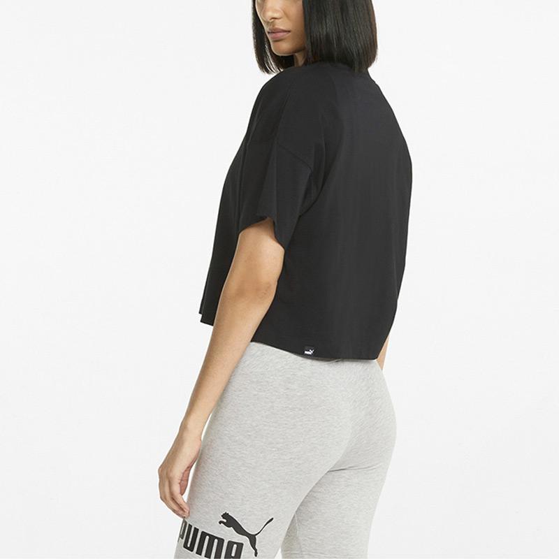PUMA Her Cropped Tee Solid Color Sporty Casual Moisture-Wicking Anti-UV Breathable Loose Cropped Drop-Shoulder T-Shirt Women's Black