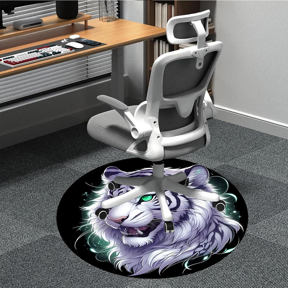 

1pc Tiger Spirit Office Round Area Rug, Under Office Chairs Bedroom Living Room Home Decor, Room Deco 80cm