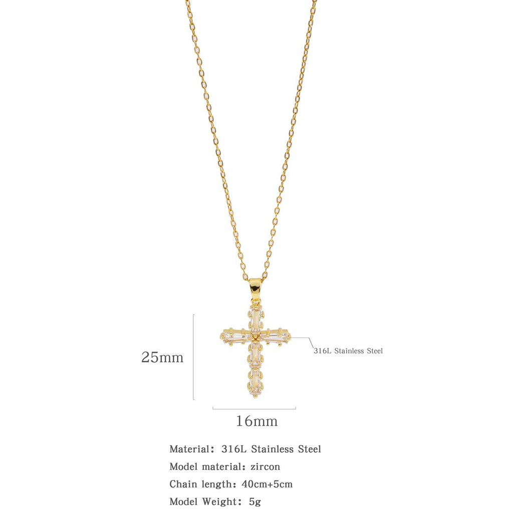 Hip Hop Luxury Zircon Cross Pendant Necklace Stainless Steel Chain Jewelry Gifts for Women Men