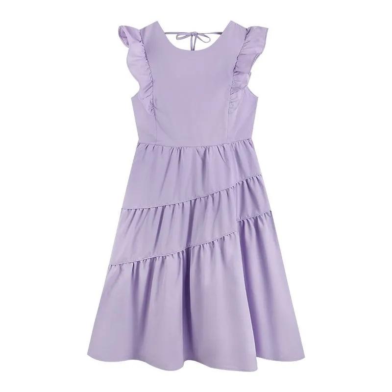2026 New Coffee Break French Platycodon Retro Temperament Fairy Waist Purple Dress Children Summer