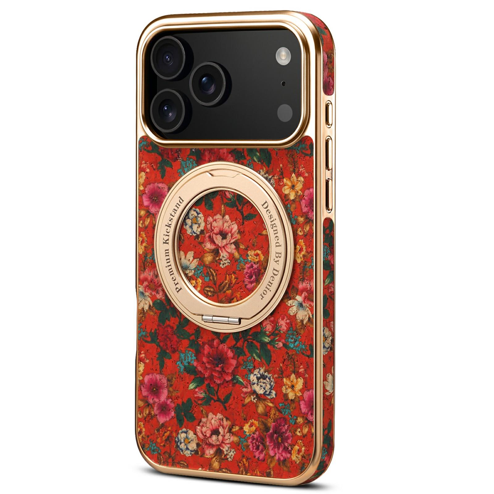

A22 For iPhone 17 Pro Case Compatible with MagSafe Kickstand Electroplated Floral Phone Cover Red