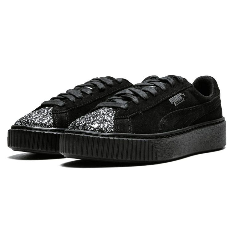 Puma  Suede Platform Crushed Gem - Black Women Sneakers Aged-Silver 365866-01