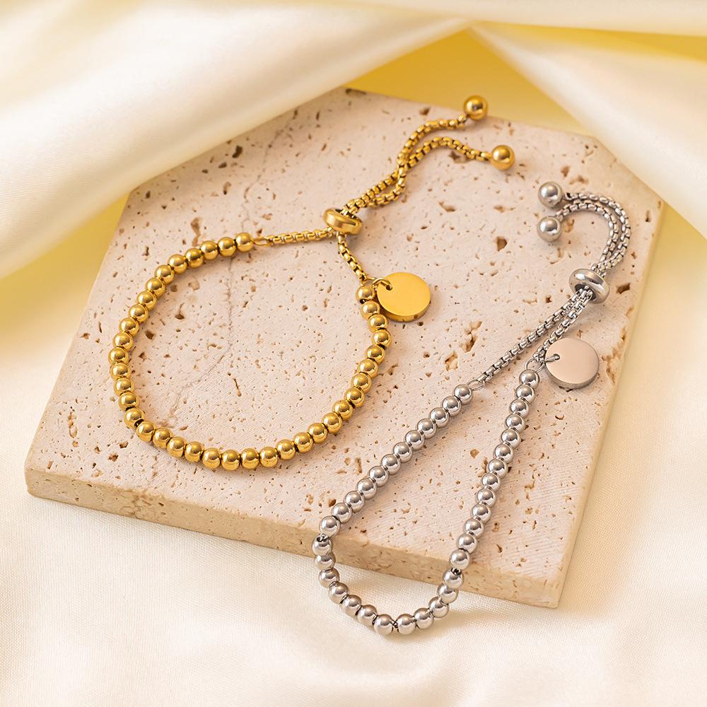 316L Stainless Small Ball Beads Pull Out Bracelet for Women Simple Fashion Circular Tag Bracelet Daily Party Jewelry