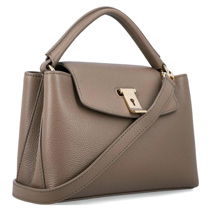 Bally Lock Me Gold Hardware Adjustable Detachable Shoulder Strap Pebbled Calfskin Crossbody Handbag Small Women Handbags Brown 6308614