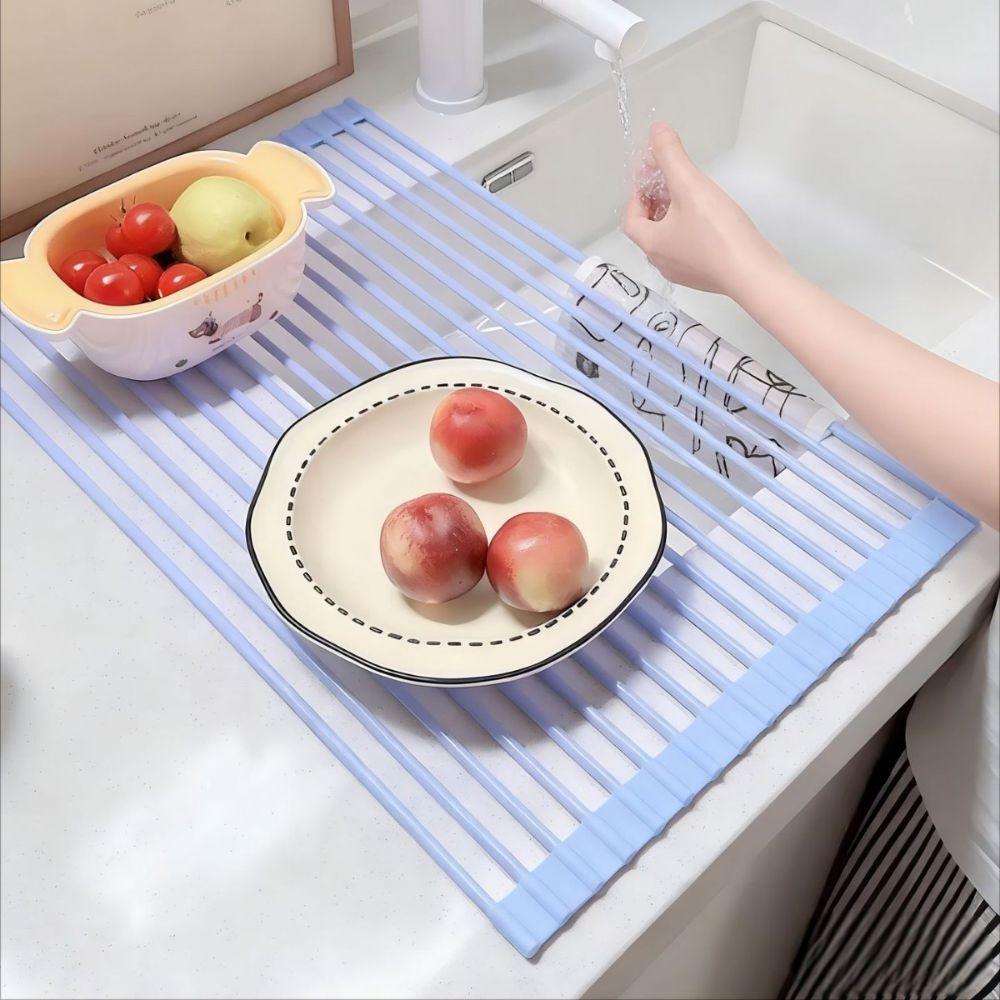 Silicone Silicone Over Sink Dish Drainer Roll Up Drain Basket Drain Grille Kitchen Sink