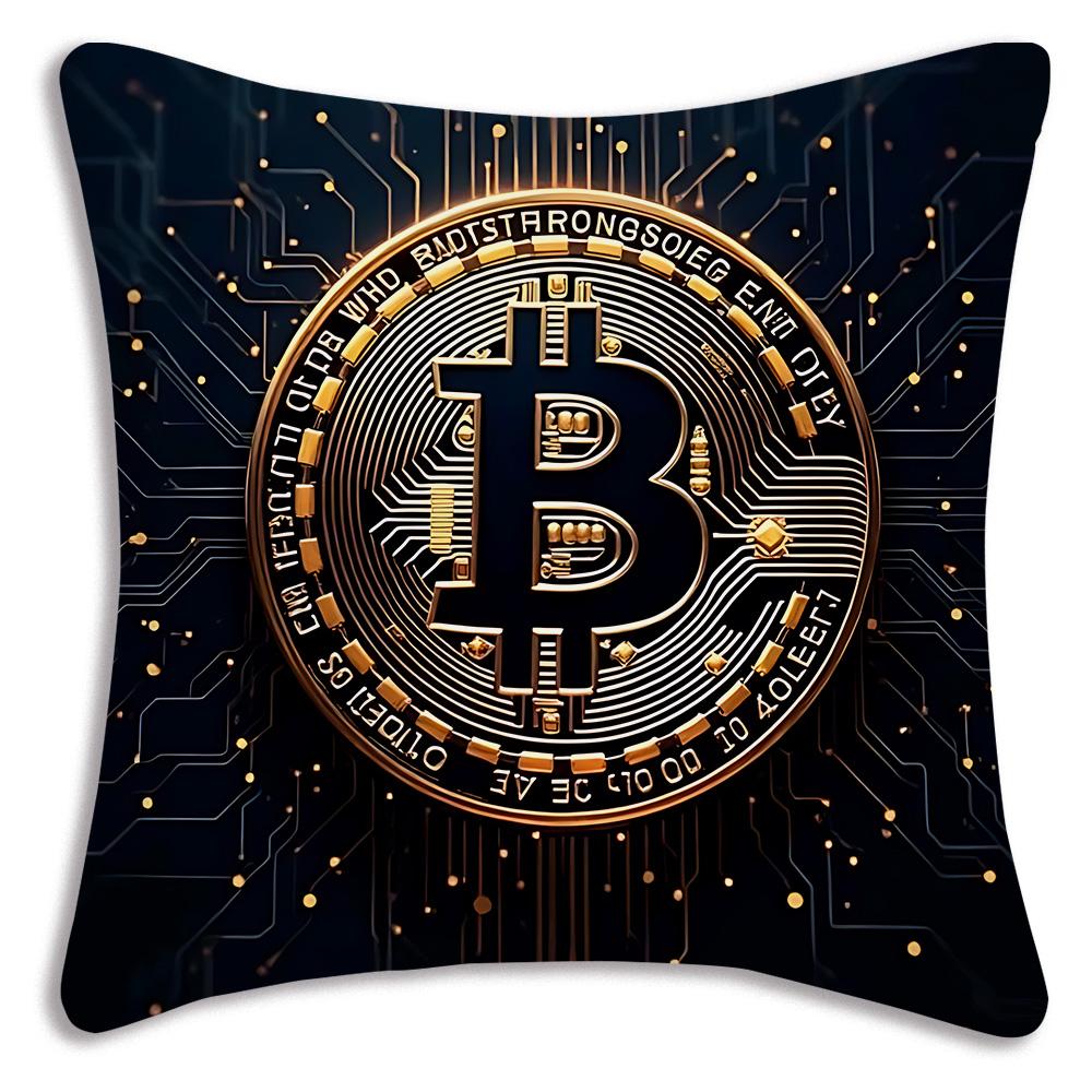 Cool Popular B-BitcoinS Pillow Covers Cartoon Sofa Decorative Home Double-sided Printing Short Plush Cute Cushion Cover
