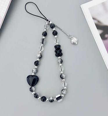 Beaded Phone Strap with Heart Charm Adjustable Length Durable Cord for Mobile Phone Accessories and Handheld Devices