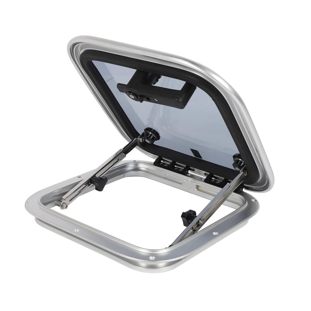 Marine Hatch Porthole Window 15 X 15in Square Aluminum Alloy Deck Hatch Window with Support Rod and Handle for Yacht RV