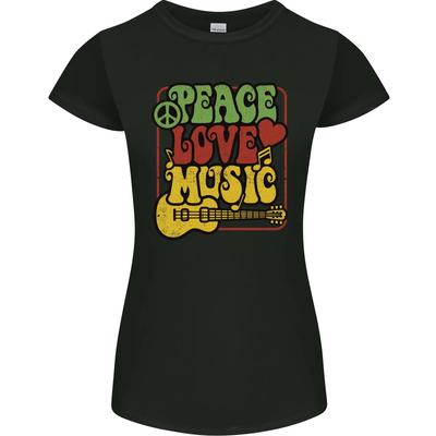 Frieden Liebe Musik Gitarre Hippie Flower Power Damen Petite Schnitt T-Shirt