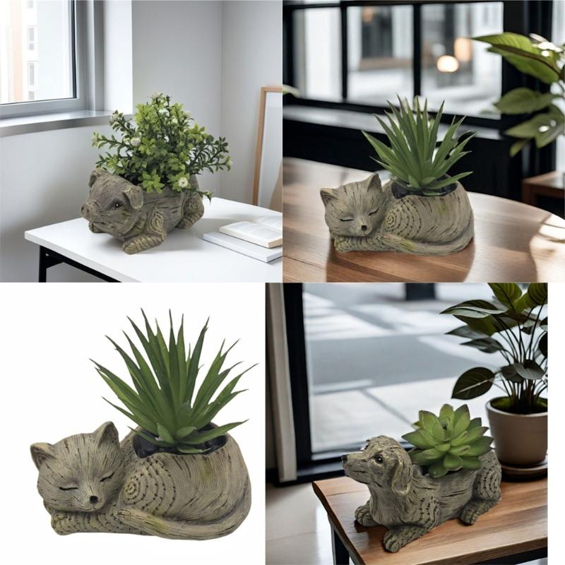 Decorative Succulent Pots Adorable Animal Themed Resin Planter for Indoor Bonsais and Cactus Balcony Air Plant Holder