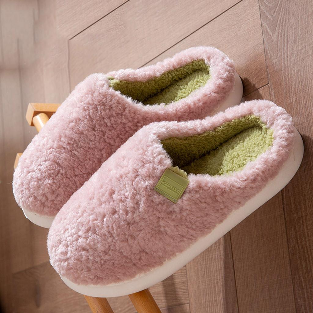 Unisex Couple Warm Fleece Lined Home Slippers Fashionable Casual Plush Closed Toe Open Heel Slippers Women Slippers Memory Foam