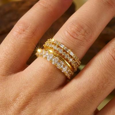 Gold Plated 4 Pcs Ring Set For Women Micro Paved Cubiz Zircon Finger Rings Female Engagement Wedding Party Jewelry Accessories