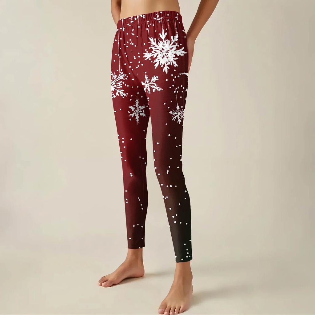 Women's Pants Christmas Printed Stretchy Soft Bottoms Casual Home Sleeping Pants