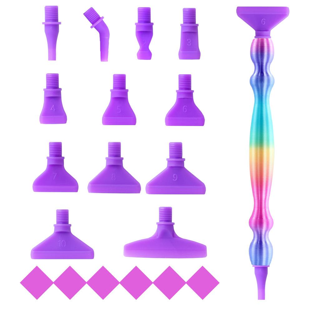 Diamond Painting Pen Kit with 12 Threaded Plastic Tips and Wax Pads Ergonomic Rhinestone Picker Tool for DIY Crafts and Nail Art