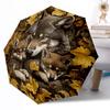 Wolf Family In Autumn Leaves Portable Automatic Umbrella Compact & Durable 8-Rib Design Compact Design Durable Everyday Carry Umbrella