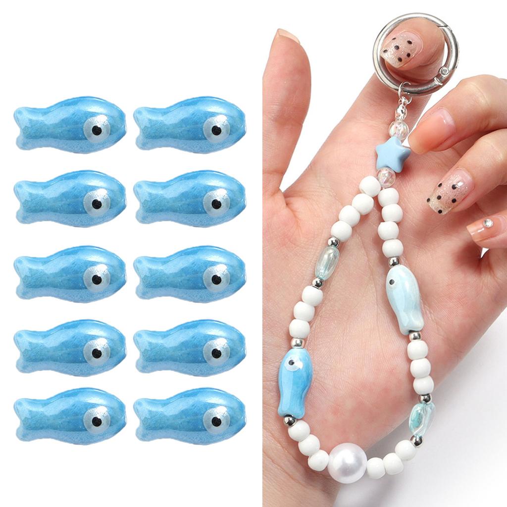 Pack Of 10 Colorful Retro Ceramic Fish Beads Handmade Spacer Charm For DIY Bracelets Jewelry Crafting Accessories