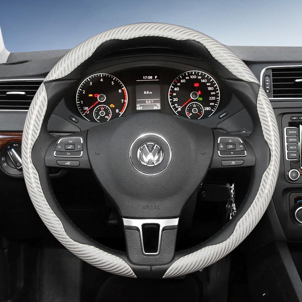 Suitable for Volkswagen Carbon Fiber Texture Steering Wheel Cover with Segmented Quick-Release Design, Durable, for Tiguan Golf T-Roc Polo Passat