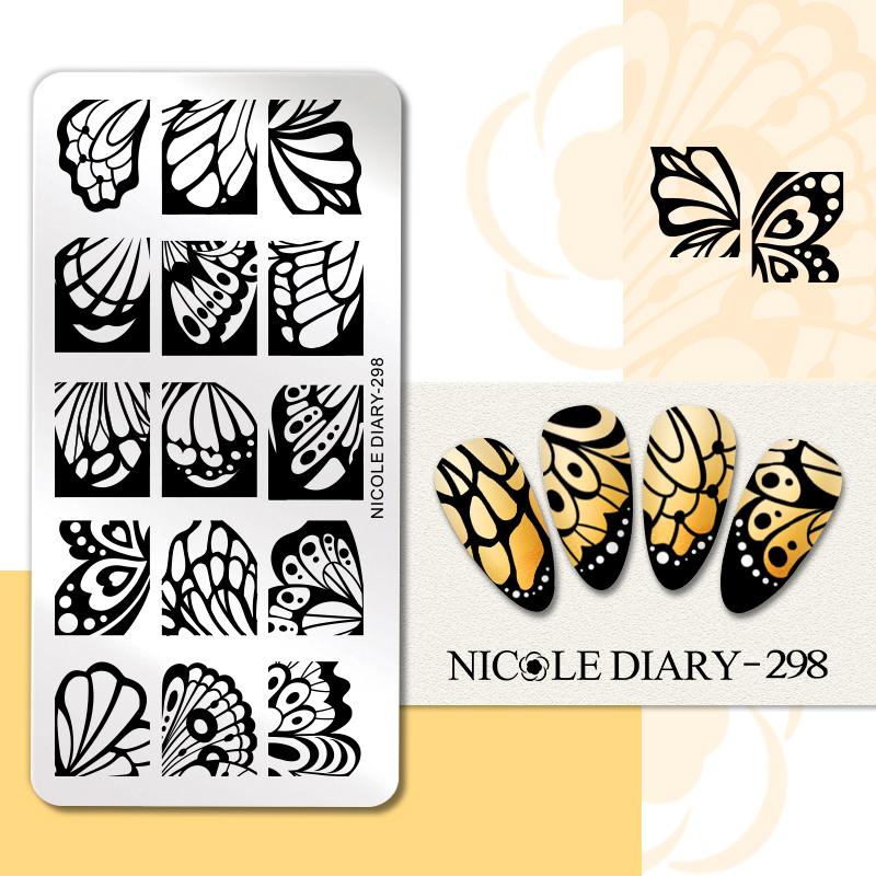 NICOLE DIARY Leopard Flower Nail Stamping Plate Image Transfer Template Geometry Leaf Stainless Steel Stencil Nail Printing Tool