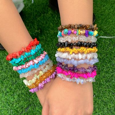 Irregular Colorful Natural Stone Bracelet for Men and Women Fashion Summer Jewelry Handmade Vintage Adjustable Elastic Beads Bracelets Wristband