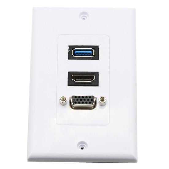 DOONJIEY USB+HDMI-compatible+VGA Ports Full High Clarity 1080P Audio Video Wall Plate Panel Faceplate