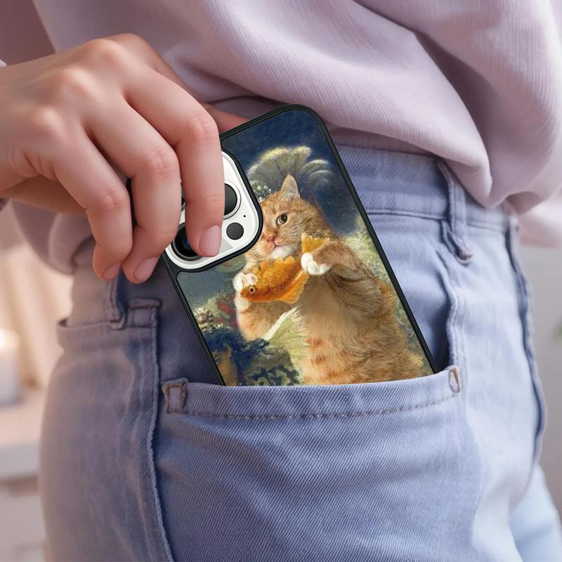 Fun Cat Art Parody Phone Case For IPhone 18 17 Air 15 16e 14 13 Pro Max Coque 12 11 Pro Max PLUS Cover