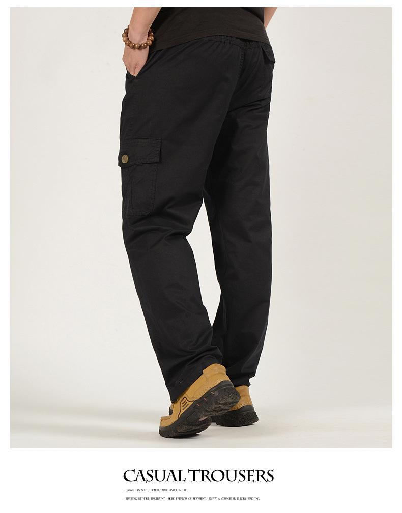 Men's Spring Elastic Waist Work Pants - Straight Leg, Loose Fit, Plus Size, Casual Long Pants for Middle-Aged and Elderly