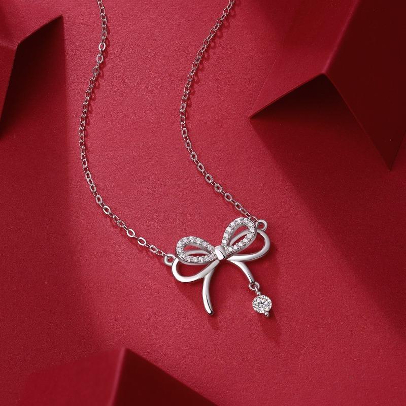 New tassel girlfriend pendant light luxury niche collarbone chain jewelry S sterling silver bow necklace women