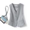 Women's Gray Short Suit Vest - Petite Sleeveless Outerwear Coat
