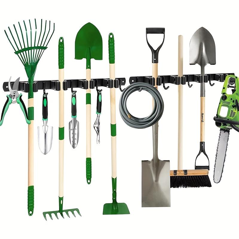 Stainless Steel Wall-Mounted Garden Tool Organizer Rack – Multi-Tool Holder with Hooks – Space-Saving Storage for Home, Kitchen, or Garage