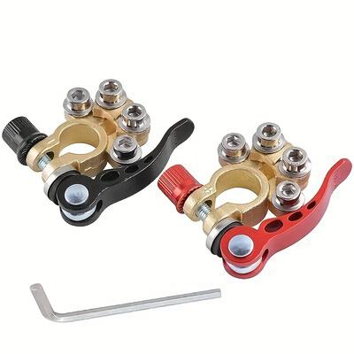 2pcs Heavy Duty Brass Battery Terminal Connectors - 4-Way Quick Disconnect for Cars, Trucks & Boats