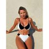 Contrast Color Two Pieces Bikini Set Ring Linked Women Swimwear Push Up Ribbed Micro Thong Swimsuit Beach Bathing Suit Biquini