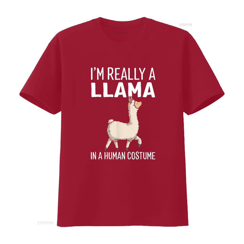 I M Really A Llama In Human Costume Halloween Funny T Shirt Vintage Washed Streetwear Fashion Soft Homme Unisex Stretched