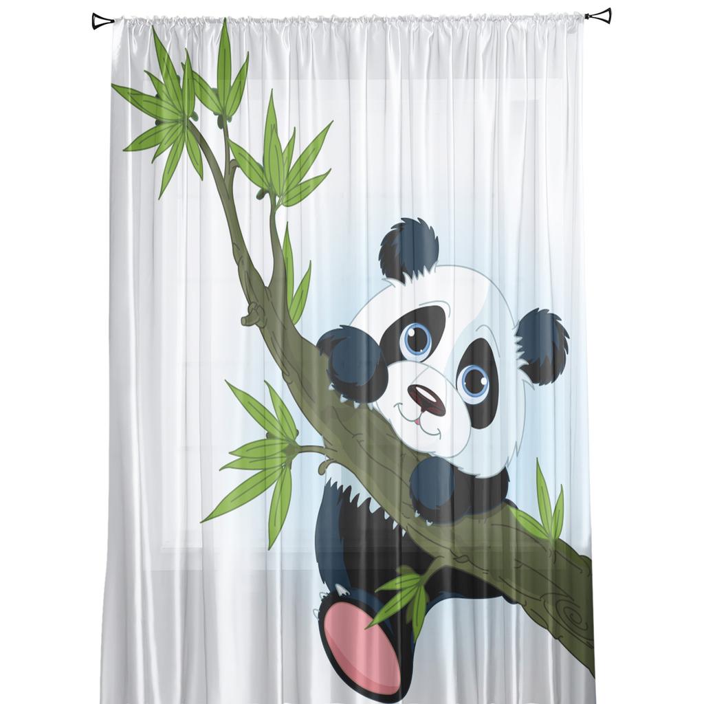 Animal Cute Panda Bamboo Cartoon Window Curtains Living Room Tulle Curtains Kitchen Decor Kids Room Curtain Window Treatment