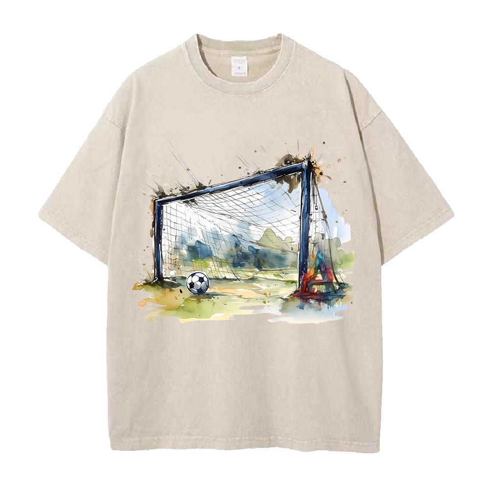 Trendy Football Anime Printed T-shirt Vintage Washed Oversized T Shirt Summer Short Sleeve Cotton Tees Tops Clothing