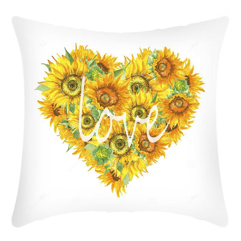 New Green Plant Letter Print Sunflower Print Pillow Home Sofa Cushion Cover
