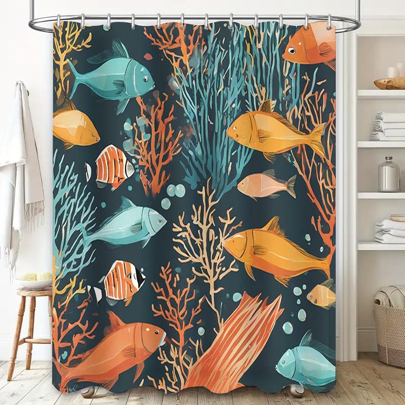 Colorful Fish Coral Shower Curtain Bathroom Decor Home Textiles Waterproof Fabric Ocean Underwater Scene