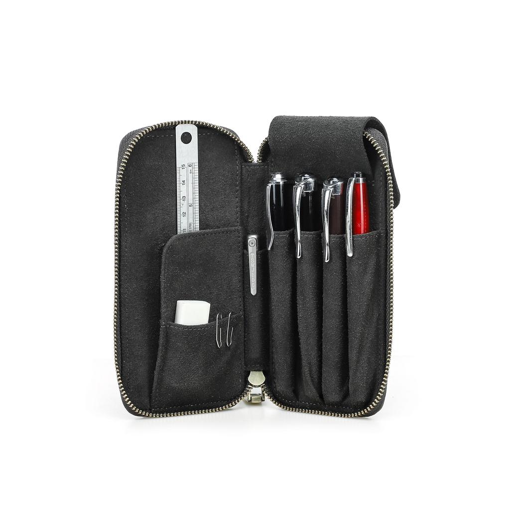 CONTACTS Astuccio per matite in pelle pieno fiore Fatto a mano Vintage Cerniera Porta penne Pochette con fessura per carte Organizzatore per penne Tasche Borsa per cancelleria