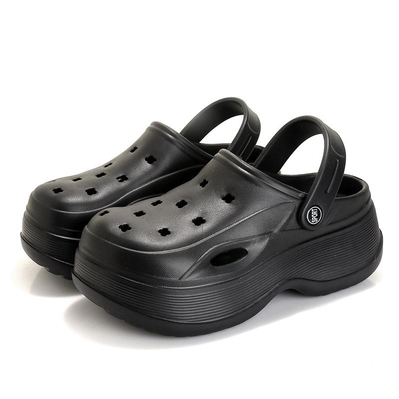 

Туфли с дырочками на толстой подошве 7см, женские летние уличные туфли-бисквиты с увеличением роста 40-41 чёрный