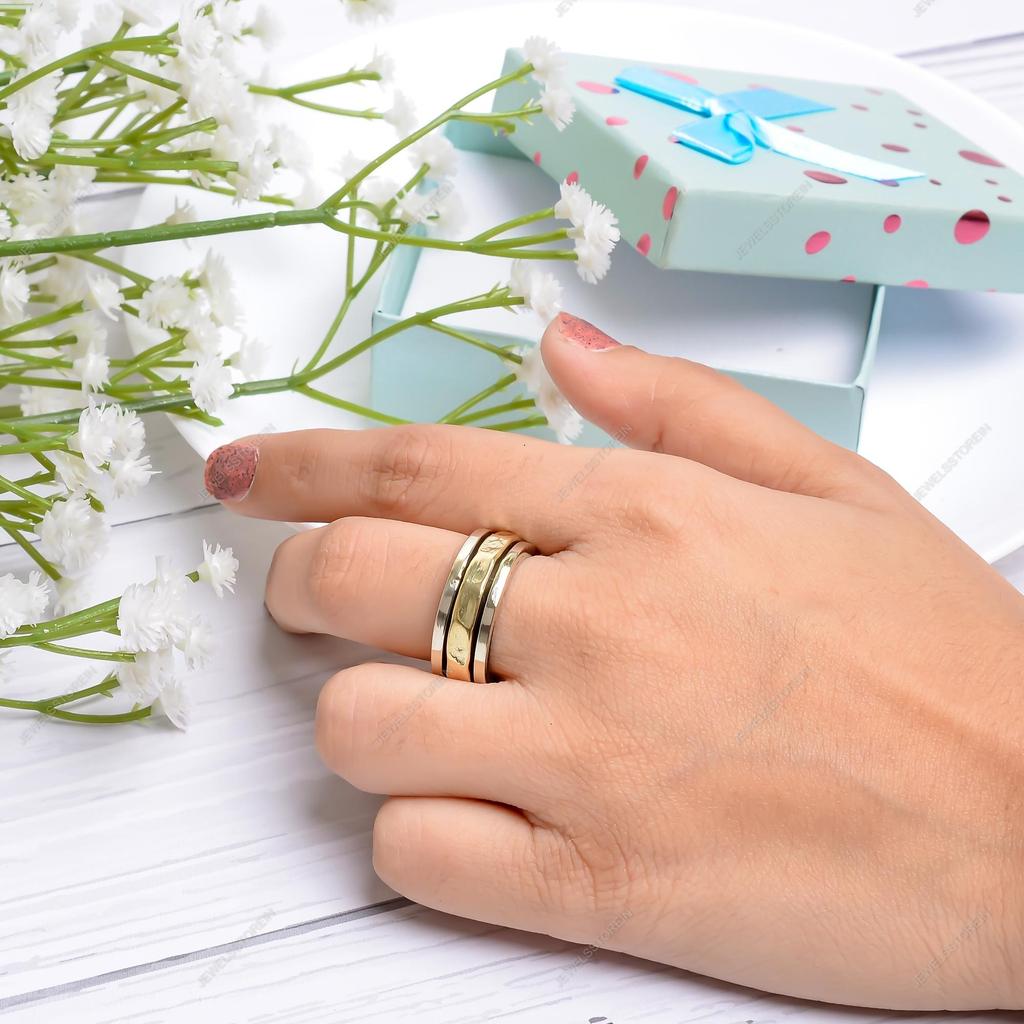Handmade Spinner Brass ring Meditation Silver ring