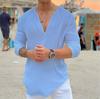2025 European & American Men's V-neck Casual Solid T-shirt Fashion Trend