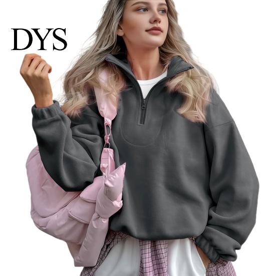 Lady Sweatshirt Women Solid Color Collared Sweatshirt, Loose Half Zipper Collar Pullover Top Top, Casual Sports Long Sleeve Outfits for Autumn Winter