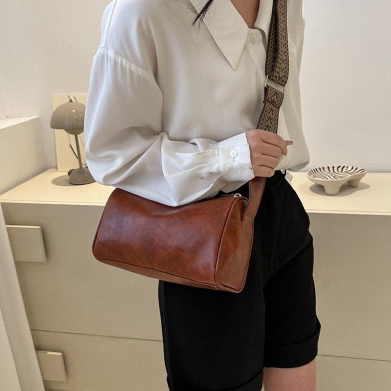 Vintage Shoulder Bag For Women Fashion Wide Strap Crossbody Bag Retro Pillow Messenger Handbag Ladies Tote