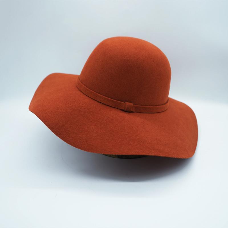 

Autumn And Winter Black Brown Yellow Big Brim Wavy Hepburn Elegant Top Hat Women S Retro British Korean Wool Felt Hat M（56-58cm）