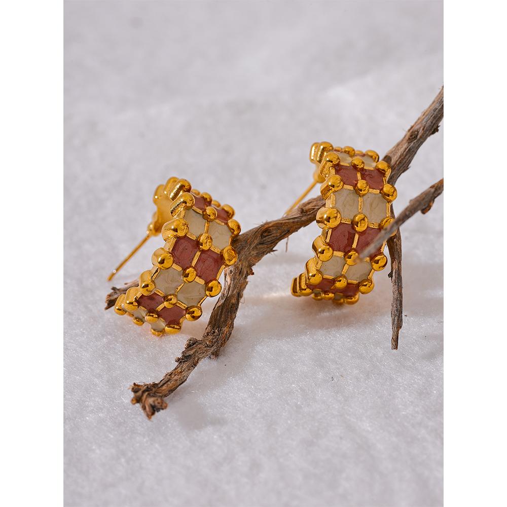 Yhpup Fashion Enamel Stainless Steel C-Shape Geometric Unusual Earrings Gold Color Charm Metal Versatile Jewelry Bijoux Femme