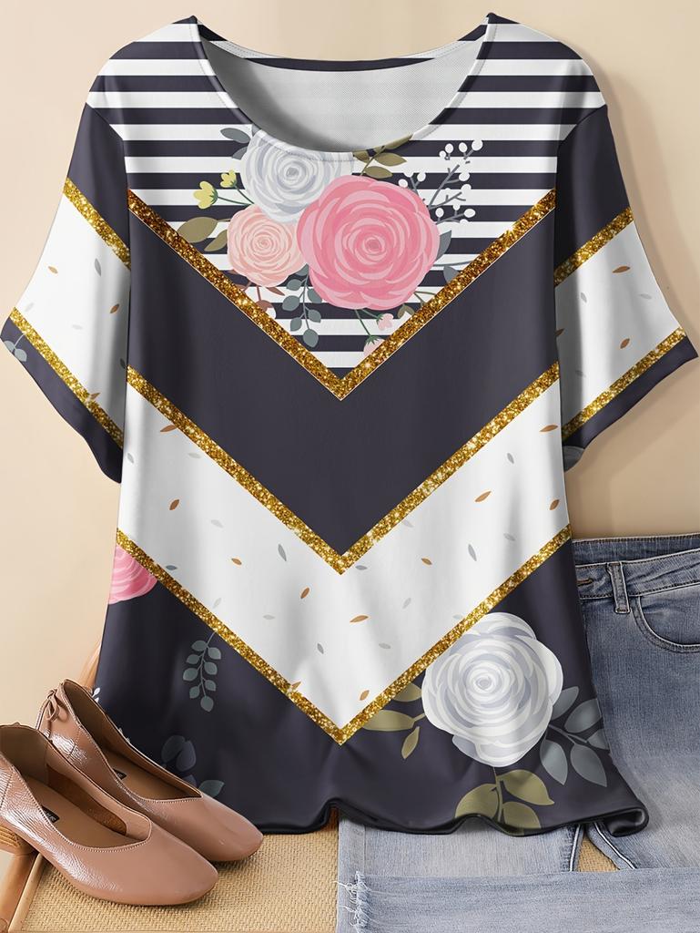 Women's Short Sleeves T-Shirt Elegant 3D Bohemian Print Short Sleeve Tees Woman T-Shirt Tops Oversized Summer Women's Clothing