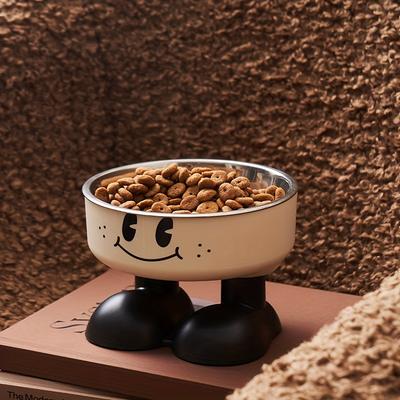 Stainless Steel Smiling Face Elevated Dog Bowl, Large-Capacity High-Legged Feeding Water Bowl