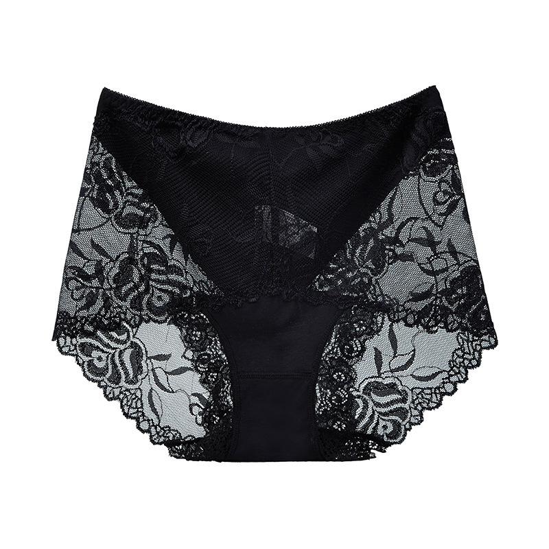 Leichter Luxus Spitze Modal Baumwolle Bauchhöschen für Damen Sexy Nahtlose Mittelhohe Hüfthebende Große Größen Baumwollzwickel Slips für Damen