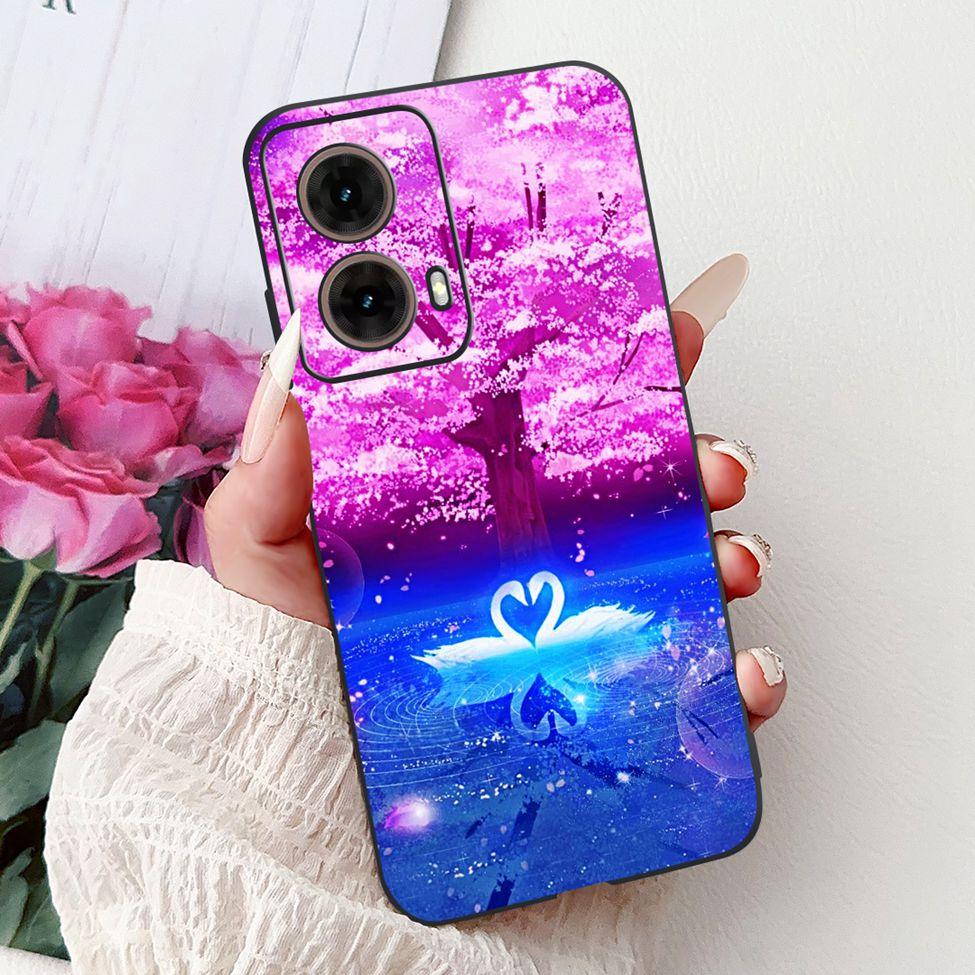 For Motorola Moto G85 Case Silicone Cute Cat Fashion Flowers Painted Back Cover For Motorola G85 Moto G85 Phone Case XT2427-3