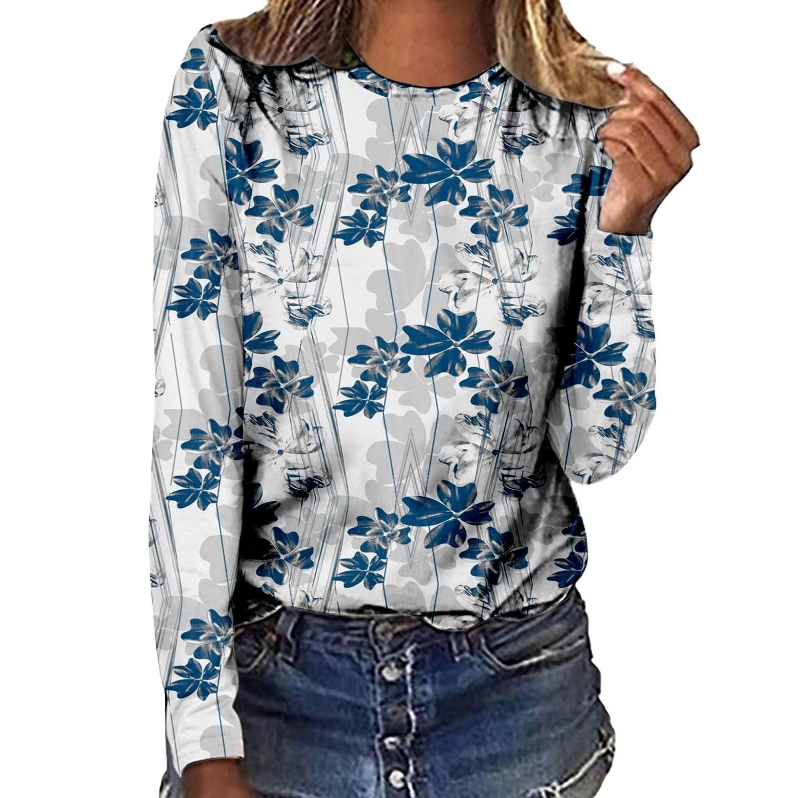 

Круглый вырез с 3D цветочным принтом, модные повседневные женские футболки с длинными рукавами 4XL